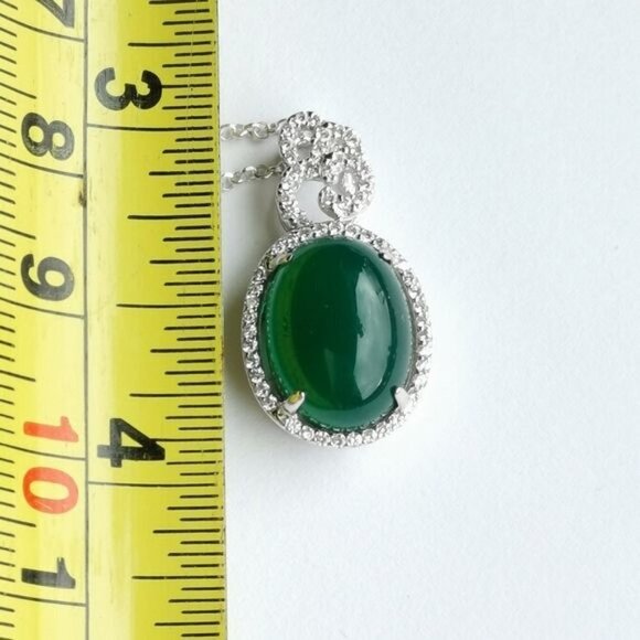 Sterling Silver Green onyx Cz pendant necklace 🆕 - Picture 5 of 7